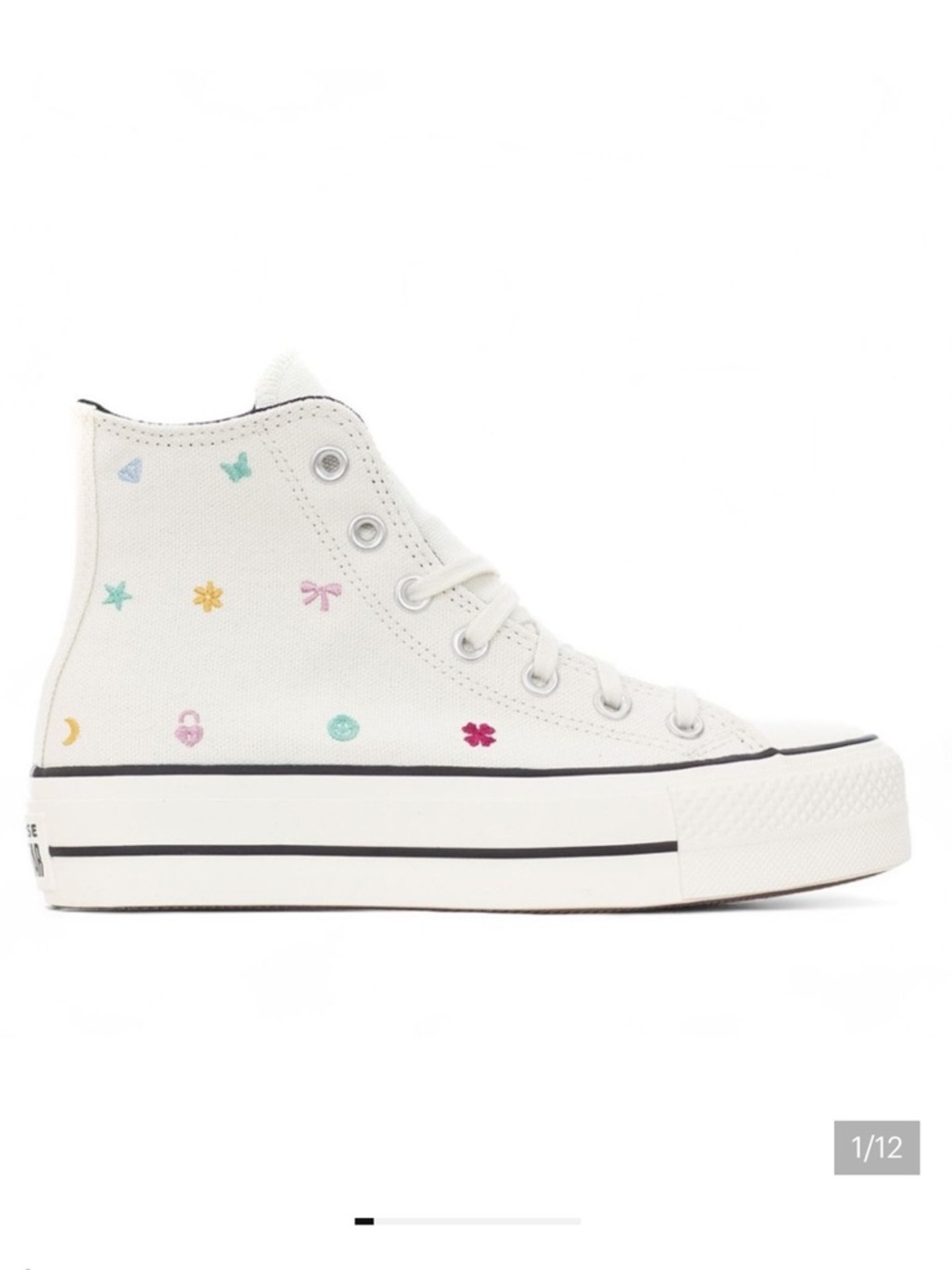 Chuck Taylor All Star Lift Platform Embroidered Doodles Sneakers Women 6.5 - Picture 12 of 15